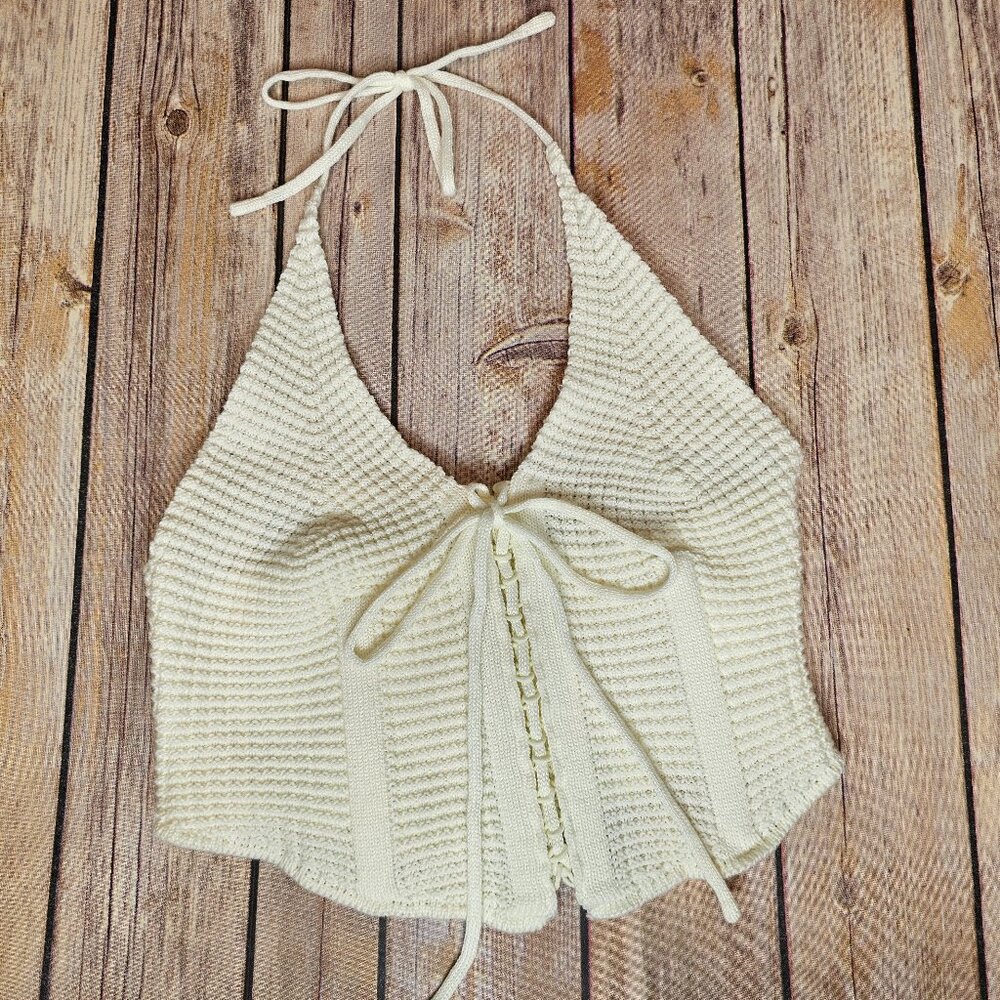 12th Tribe Amalfi Ivory Crochet Halter Tie Top Structured Boho Festival Size S